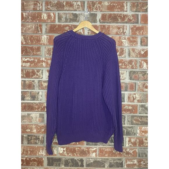 Vintage Knit Chunky Gap Crewneck Sweater Large Purple 100% Cotton Classic Cozy - Picture 2 of 5